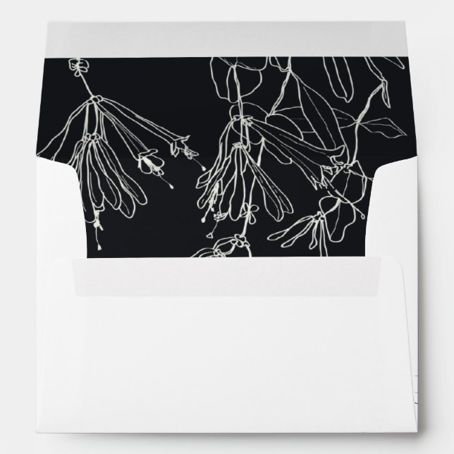 ENVELOPPE LIGNE BLANCHE NOIRE MODERNE DESSIN ADRESSE FLORALE (Dos (Bas))