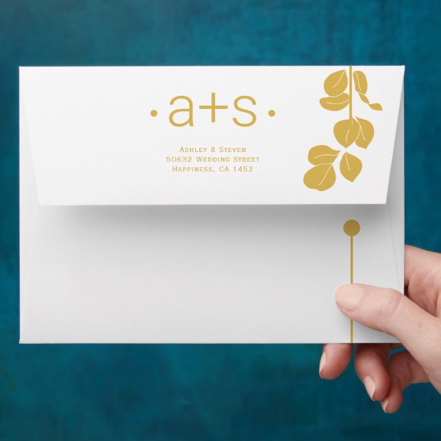 Enveloppe Ligne or moderne et succursale avec mariage feuill (Hand)