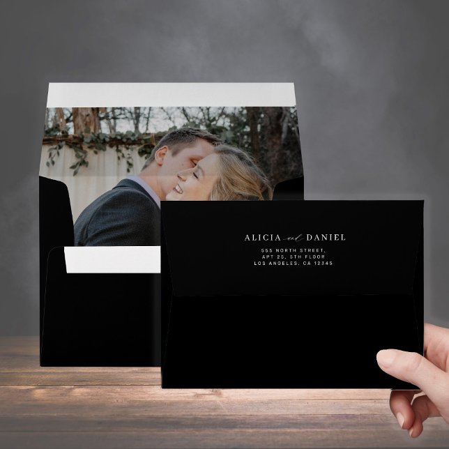 Enveloppe Ligne photo moderne mariage adresse de retour noir (Créateur téléchargé)
