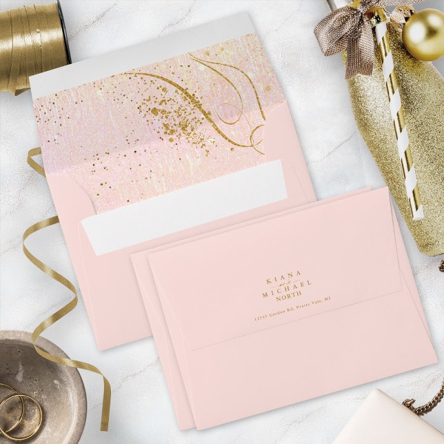 Enveloppe Lignes or fin Mariage Abstrait V1 Blush ID867 (Interior/Back In Situ)