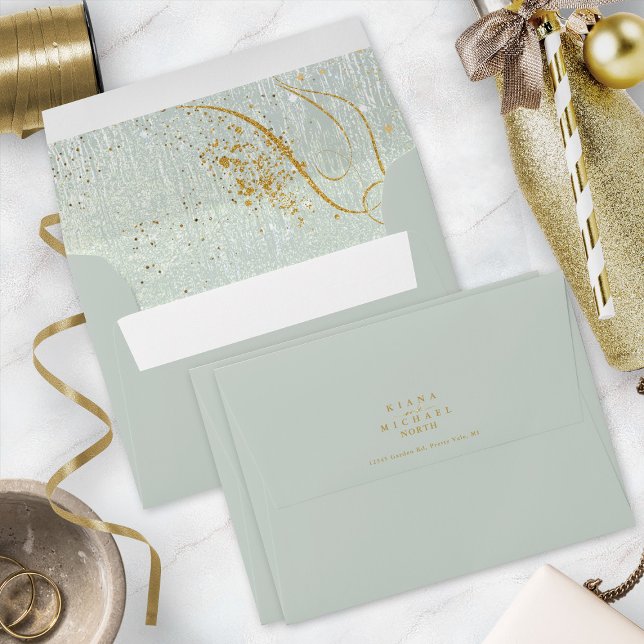 Enveloppe Lignes or fin Mariage Abstrait V1 Sage ID867 (Interior/Back In Situ)