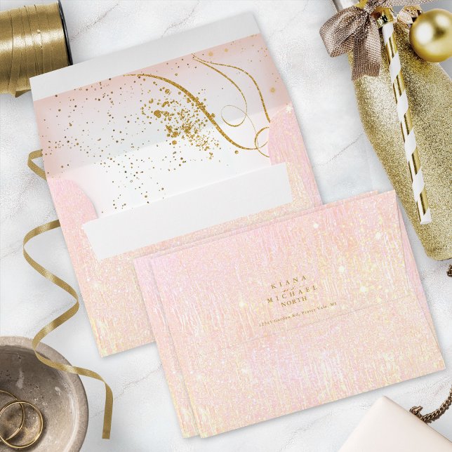Enveloppe Lignes or fin Mariage Abstrait V2 Blush ID867 (Interior/Back In Situ)