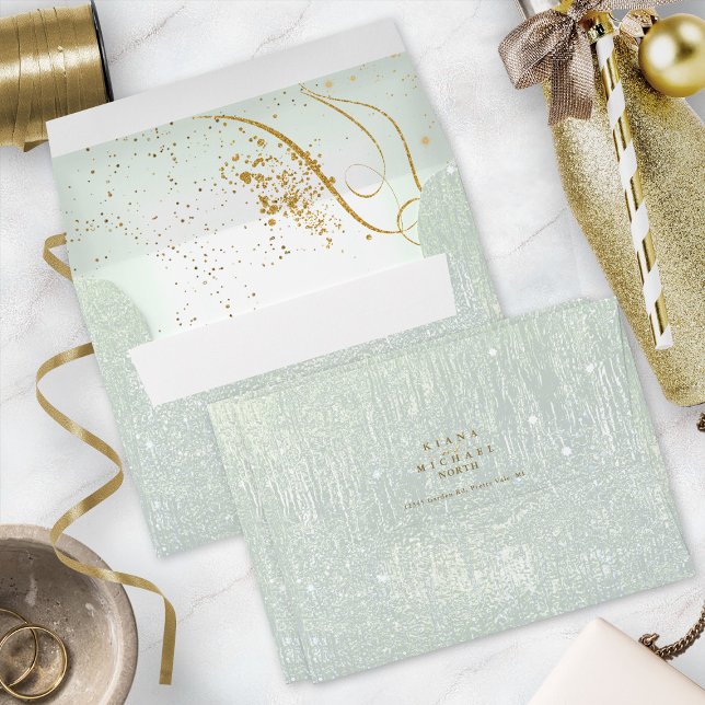 Enveloppe Lignes or fin Mariage Abstrait V2 Sage ID867 (Interior/Back In Situ)