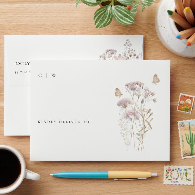 Enveloppe Lilac Boho Fleur sauvage Fern Mariage botanique (Desk)