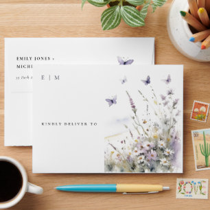 Enveloppe Lilac Fleur sauvage Butterfly Field Mariage paysag
