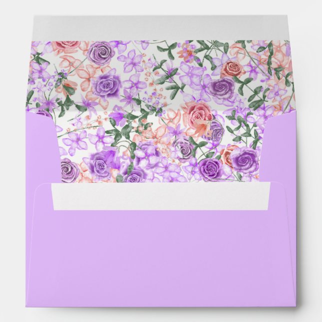 Enveloppe Lilac Floral Pre-addressed 5x7 Monogram Wedding (Dos (Bas))