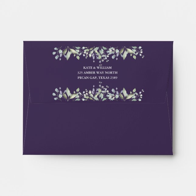 Enveloppe Lilac Folial Floral Purple Adresse de retour (Dos (Haut rabat))