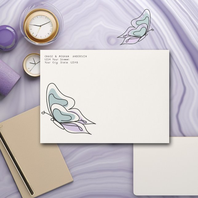 Enveloppe Lilac moderne minimaliste et papillon bleu Dusty (Créateur téléchargé)
