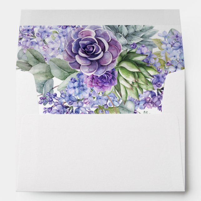 Enveloppe Lilacs pourpres et succulents, Eucalyptus do-it-yo (Dos (Bas))