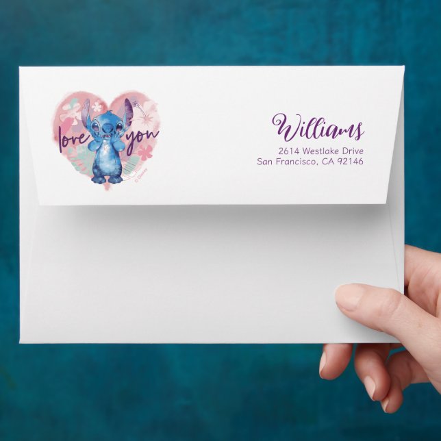 Enveloppe Lilo & Stitch | Stitch Watercolor Valentine Heart (Hand)