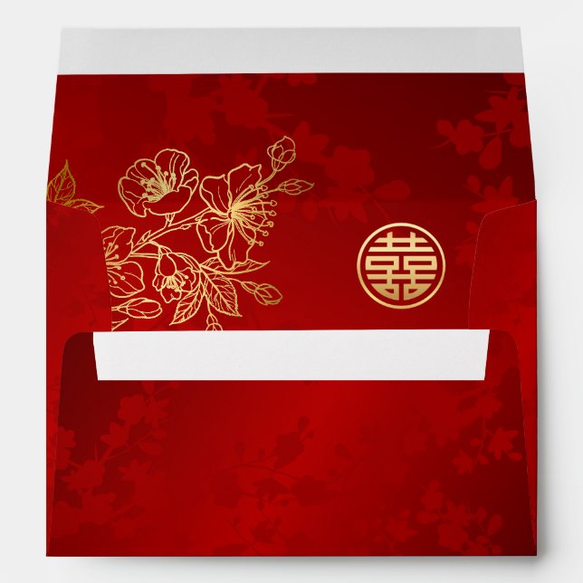 Enveloppe Line Art Chinese Wedding Gold Red  (Dos (Bas))