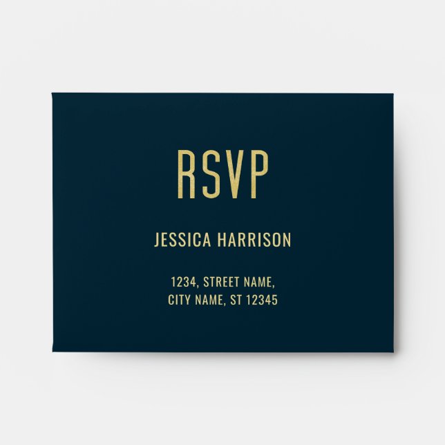 Enveloppe Line Art Gold Deep Blue élégant mariage RSVP (Devant)