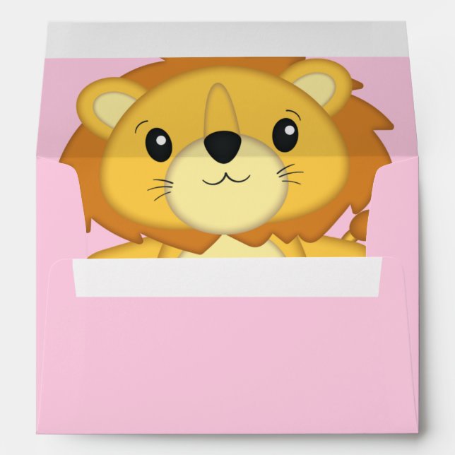Enveloppe Lion Baby shower rose (Dos (Bas))