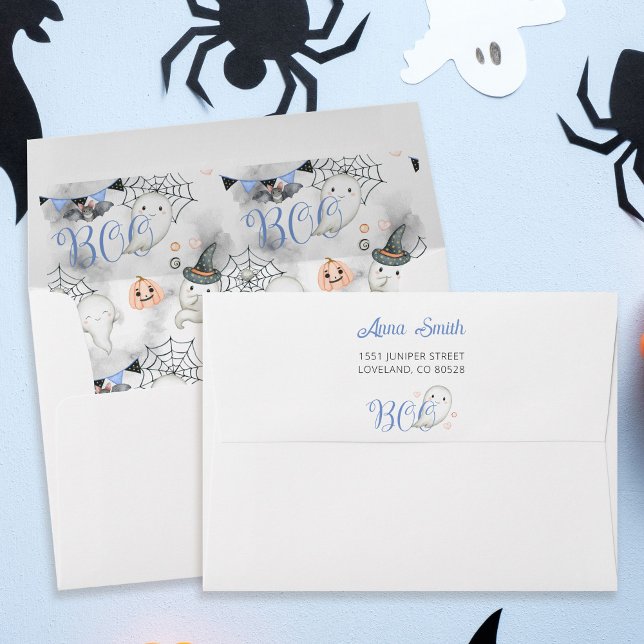Enveloppe Little Boo Ghost Blue Baby shower Adresse de retou (Créateur téléchargé)