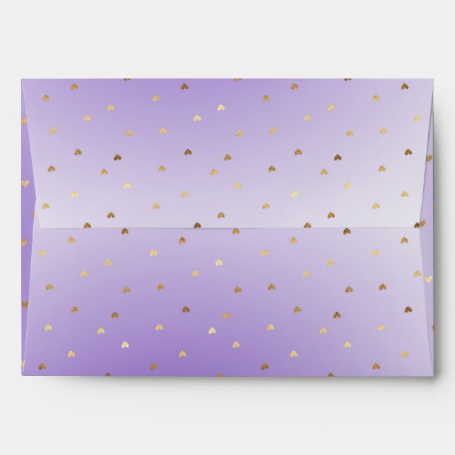 Enveloppe Little Gold Hearts Purple Ombre (Dos (Haut rabat))