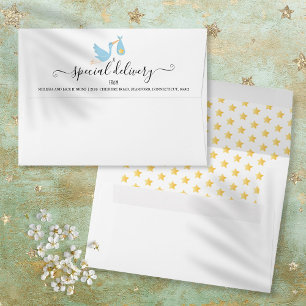 Enveloppe Livraison spéciale Bébé Cigogne Bleue Sprinkle Sho