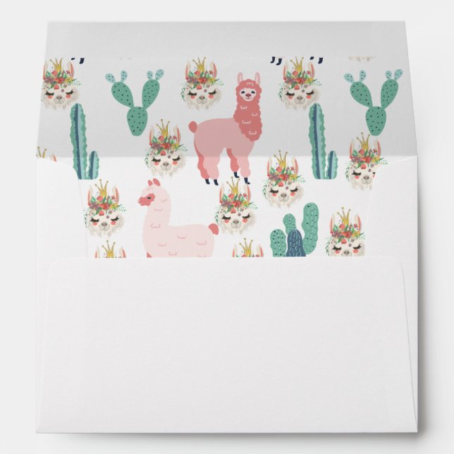 Enveloppe Llama rose et vert Cactus mignonne Anniversaire de (Dos (Bas))