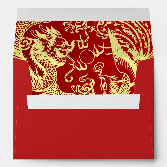 Enveloppe Logo chinois Dragon Phoenix mariage adresse de ret (Dos (Bas))