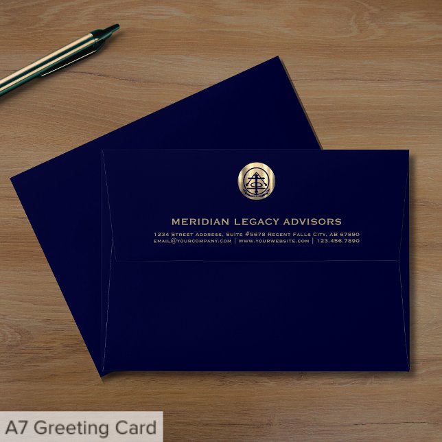 Enveloppe Logo élégant Navy Blue Gold Seal (Créateur téléchargé)
