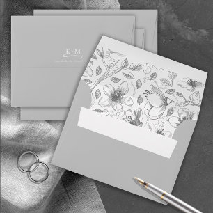 Enveloppe Love Calligraphie Mariage Floral Pattern gris ID94
