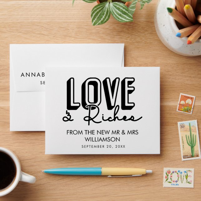 Enveloppe Love & Riches Mariage Loterie Ticket faveur (Desk)