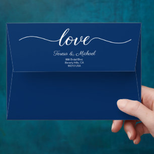 Enveloppe Love Script Custom Return adresse Mariage Bleu