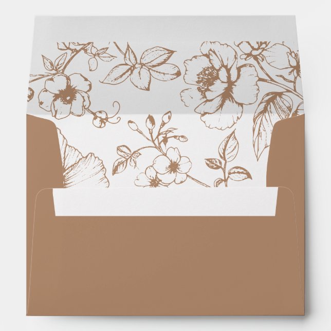 Enveloppe Lumière Taupe Élégante Calligraphie Florale Mariag (Dos (Bas))