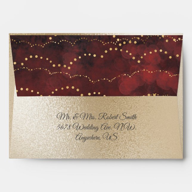 Enveloppe Lumières de fées métalliques or Élégant Mariage ro (Dos (Haut rabat))