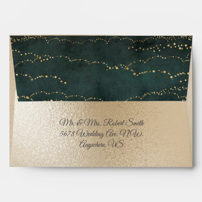 Enveloppe Lumières de fées métalliques or Élégant Mariage ve (Dos (Haut rabat))