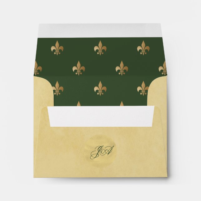 Enveloppe Luxe beige or vert fleur de lis (Dos (Bas))