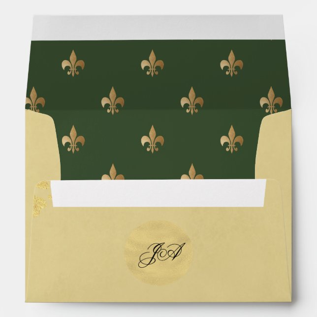 Enveloppe Luxe beige or vert fleur de lis (Dos (Bas))