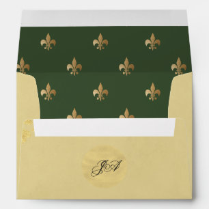 Enveloppe Luxe beige or vert fleur de lis