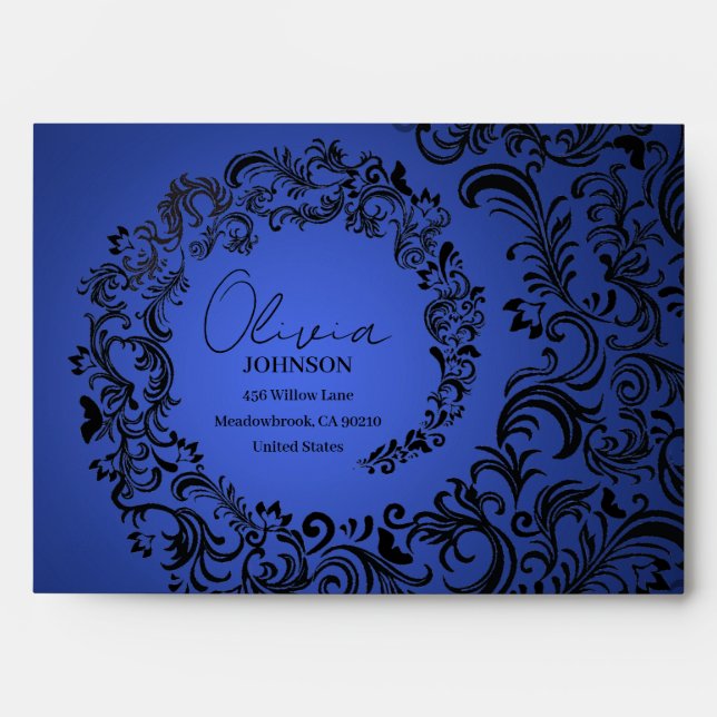 Enveloppe Luxe moderne Damask Blue (Devant)