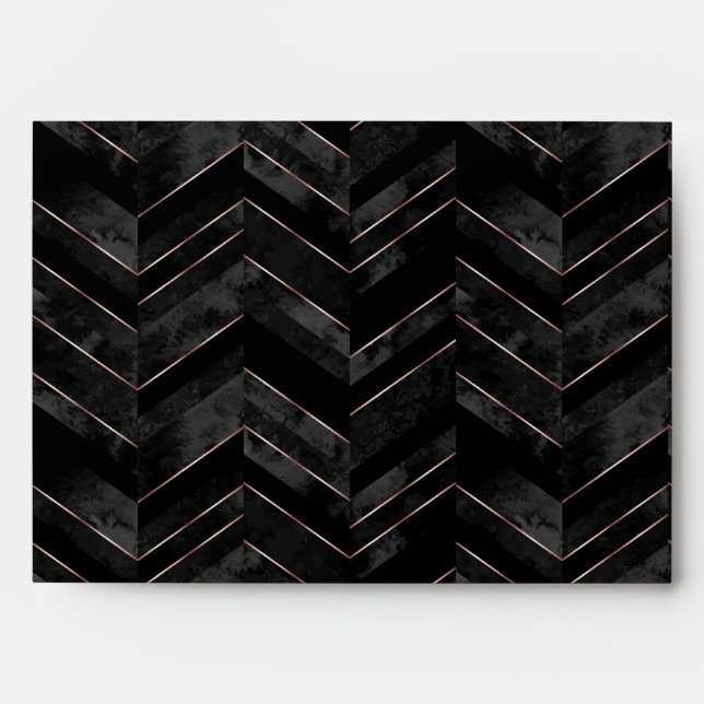 Enveloppe Luxe Rose noir Or Chevron Invitation Correspondanc (Devant)