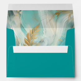 Enveloppe Luxe Turquoise Or Traits de Pinceau