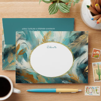 Enveloppe Luxe Turquoise Or Traits de Pinceau