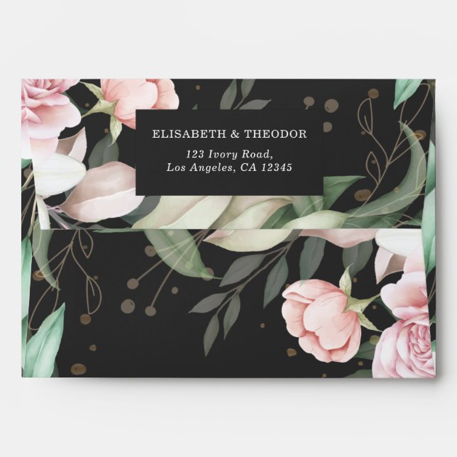 Enveloppe Luxueux noir rose Mariage (Dos (Haut rabat))