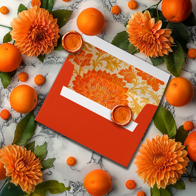 Enveloppe Luxueux Orange Mandarin Floral Mariage (Elegant Mandarin Orange Floral Wedding Envelope )