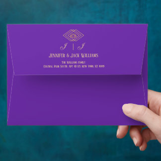 Enveloppe Luxueux Violet Royal et Or avec Botanique Sauvage