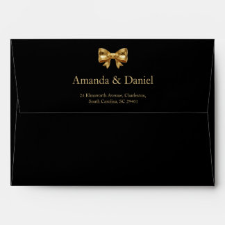 Enveloppe Luxury Black and Gold Wedding Golden Bow