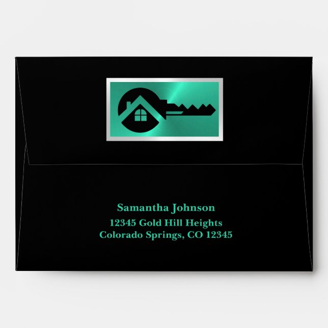 Enveloppe Luxury Black & Turquoise Business Envelope (Dos (Haut rabat))