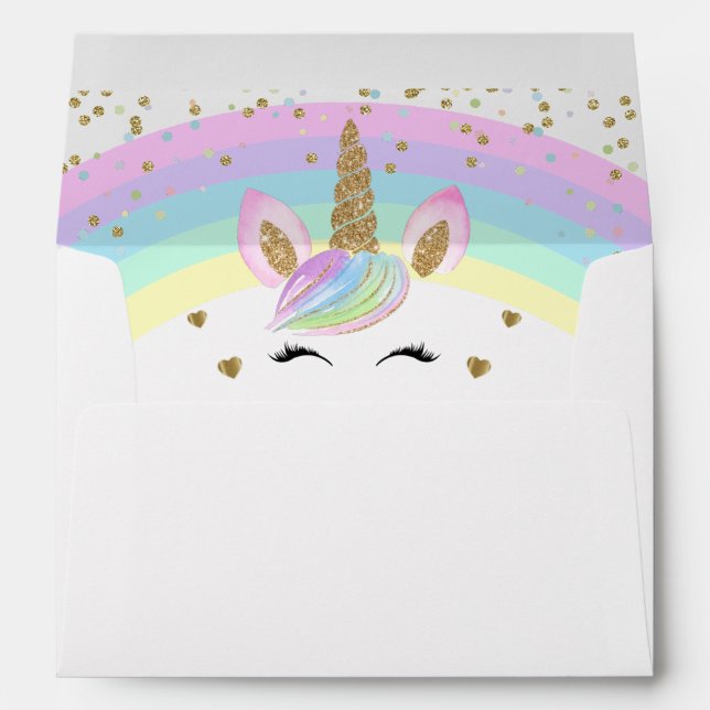Enveloppe Magique Rainbow Gold Unicorn pour invitation 5x7 (Dos (Bas))