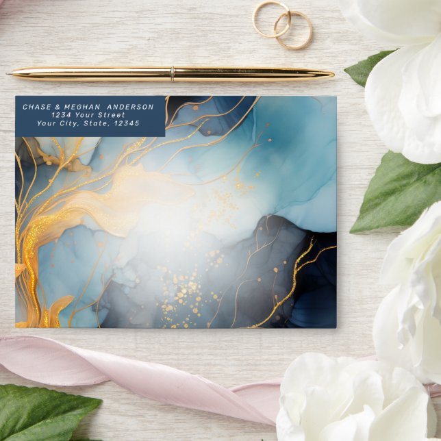 Enveloppe Magnifique Indigo Blue et Gold Abstrait (Wedding)