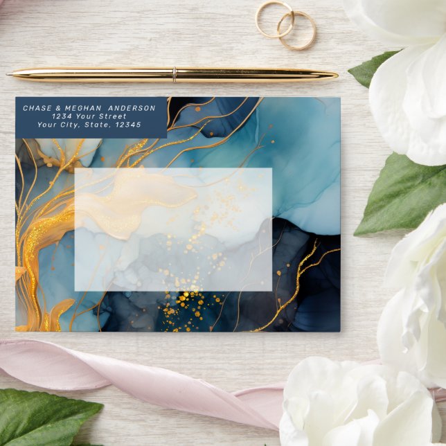 Enveloppe Magnifique Indigo Blue et Gold Abstrait (Wedding)