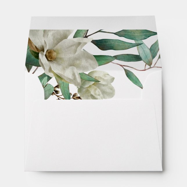 Enveloppe Magnolia Eucalyptus Aquarelle Mariage élégant (Dos (Bas))