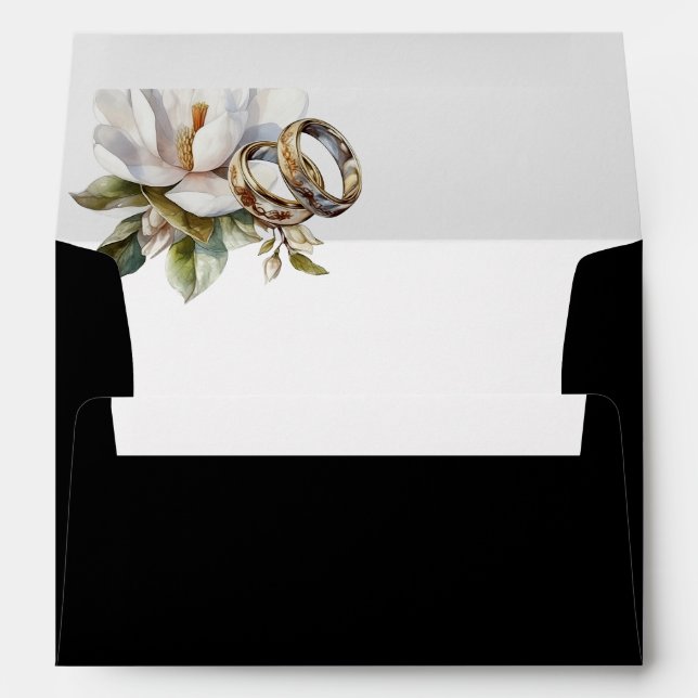 Enveloppe Magnolia Mariage Bagues or et Mariage noir (Dos (Bas))
