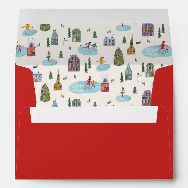 Enveloppe Maison d'hiver du village Rouge Motif de Noël (Dos (Bas))