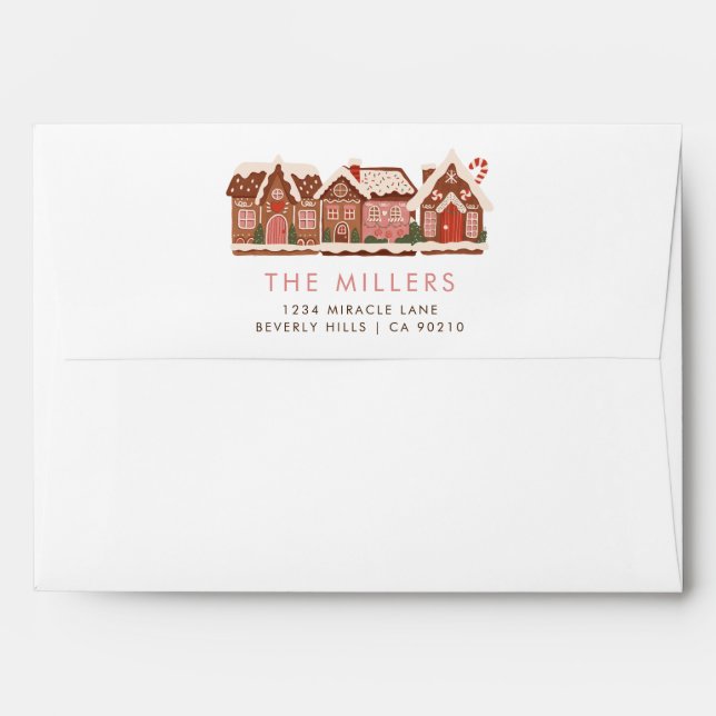 Enveloppe Maison en pain d'épice Joyeux Noël moderne (Dos (Haut rabat))