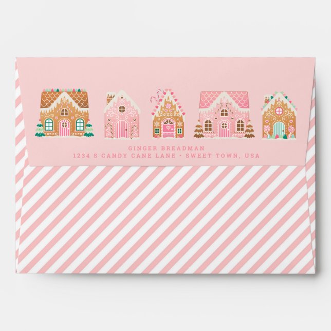 Enveloppe Maison en pain d'épices rose (Dos (Haut rabat))