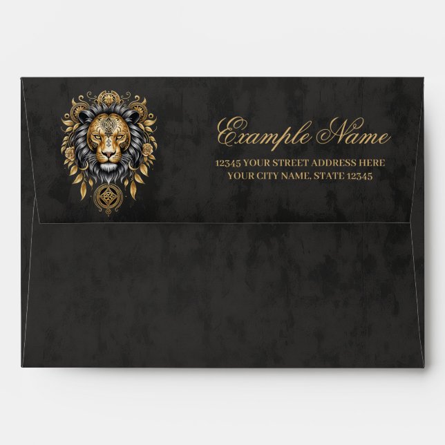 Enveloppe Majestic tête de lion doré avec crinière noire. (Dos (Haut rabat))